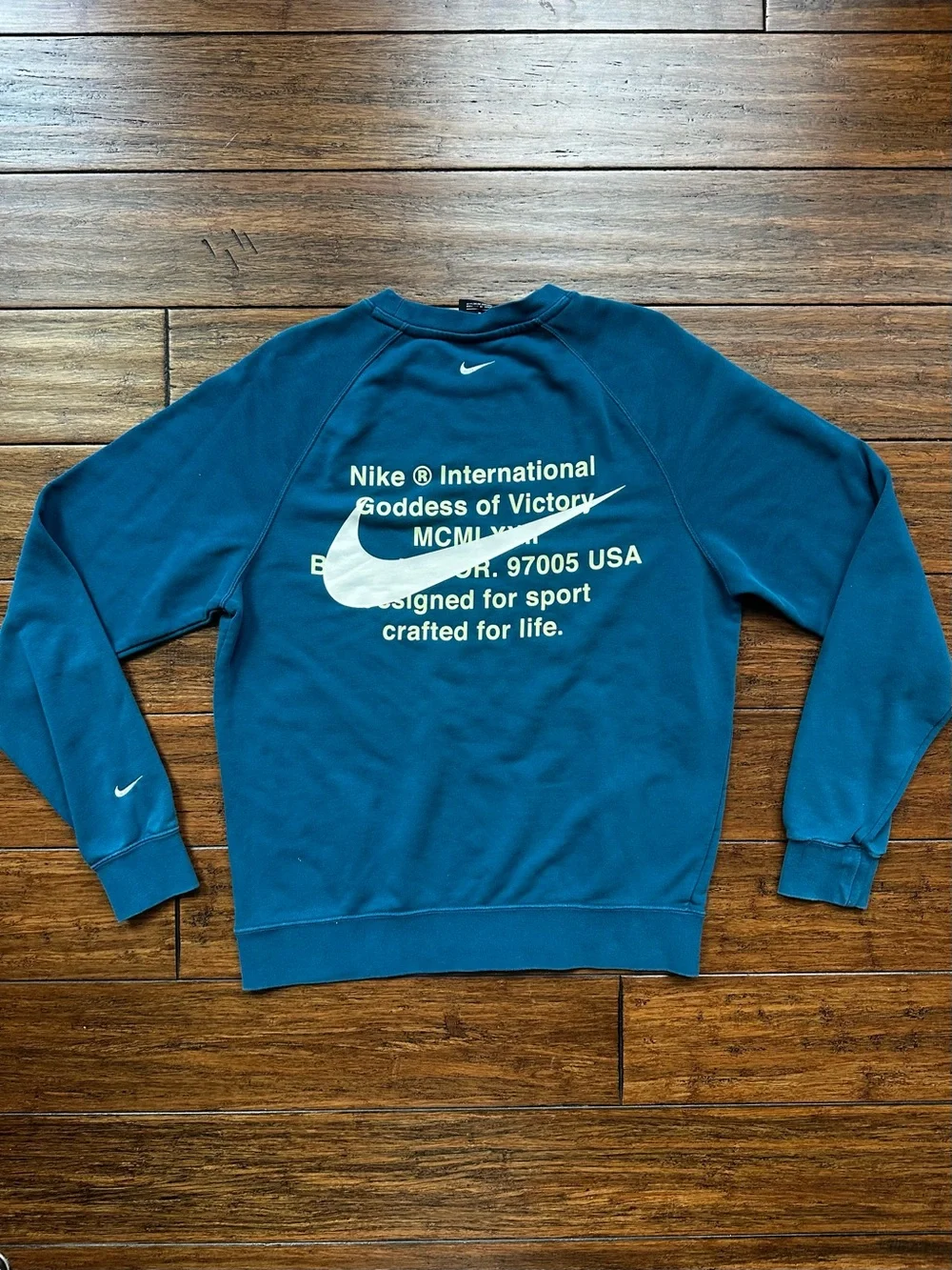Nike Double Swoosh French Terry Crewneck Sweatshirt Men's Size M Back Hit Teal